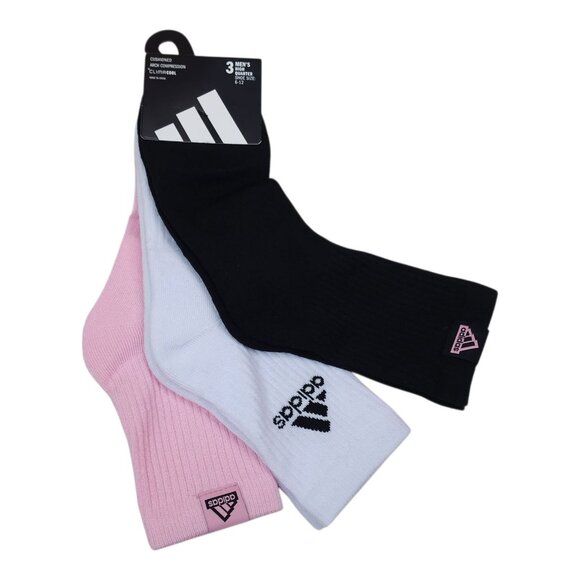 Adidas Mens Cushioned High Quarter Socks 3-Pack Large Shoe Size 6-12 - Picture 1 of 9